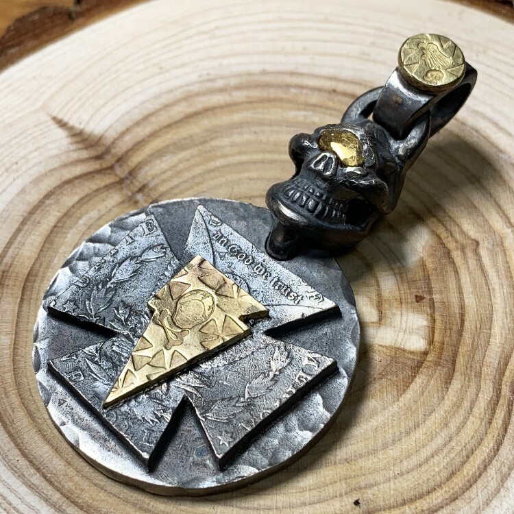 铁头的店 高山隆stoporlight 摩根银饼吊坠 大号骷髅纯银挂坠