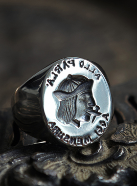 银复古风谨言慎行印章戒指指环