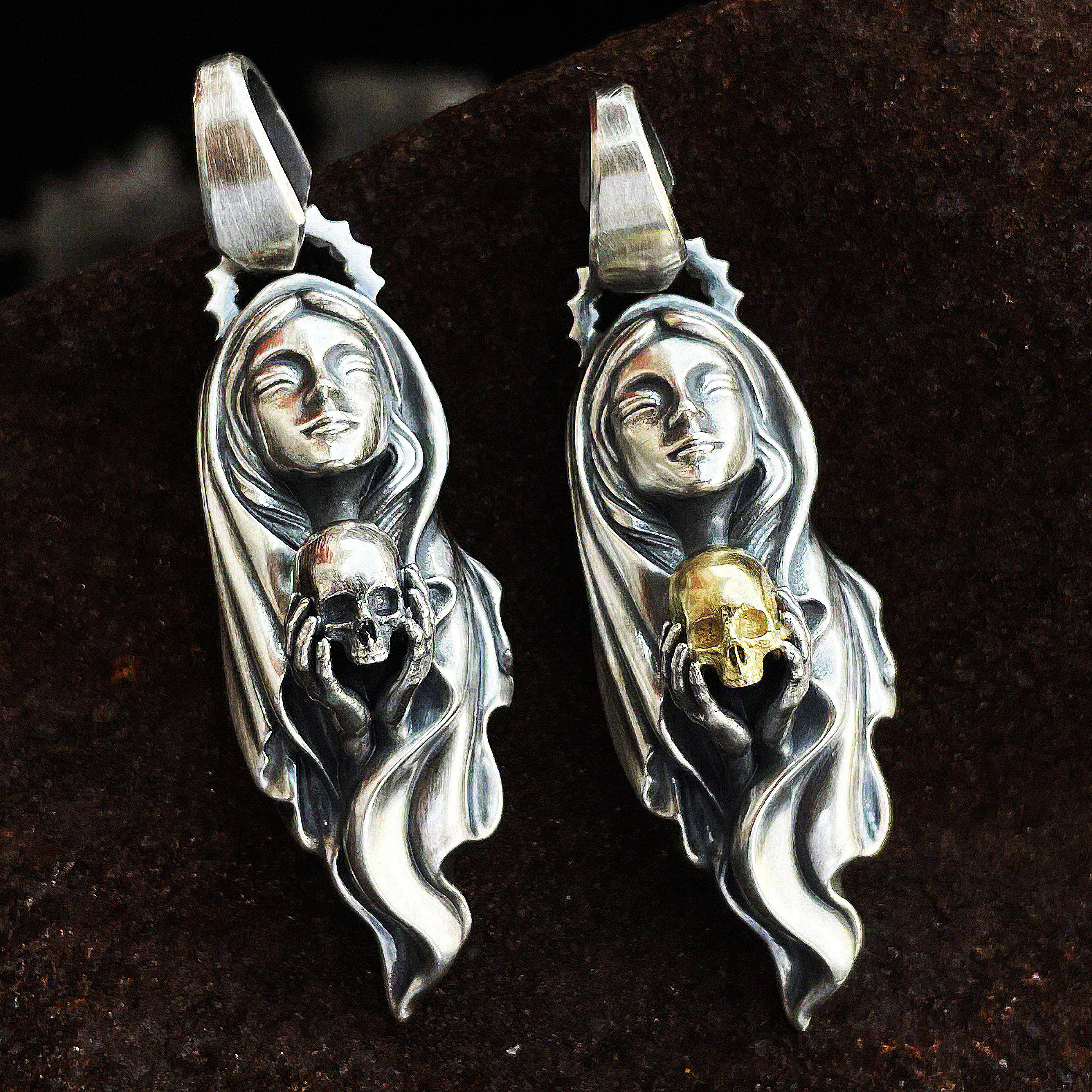 修女骷髅吊坠雾化做旧款拉丝挂坠