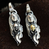 铁头 拉丝925银饰项链挂坠 雾化做旧款 店Mad Graffi修女骷髅吊坠