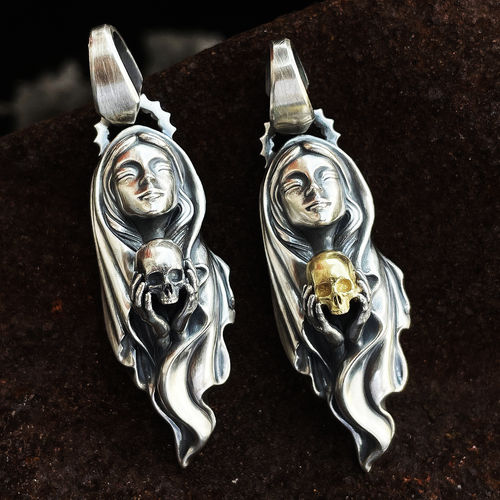 修女骷髅吊坠雾化做旧款拉丝挂坠