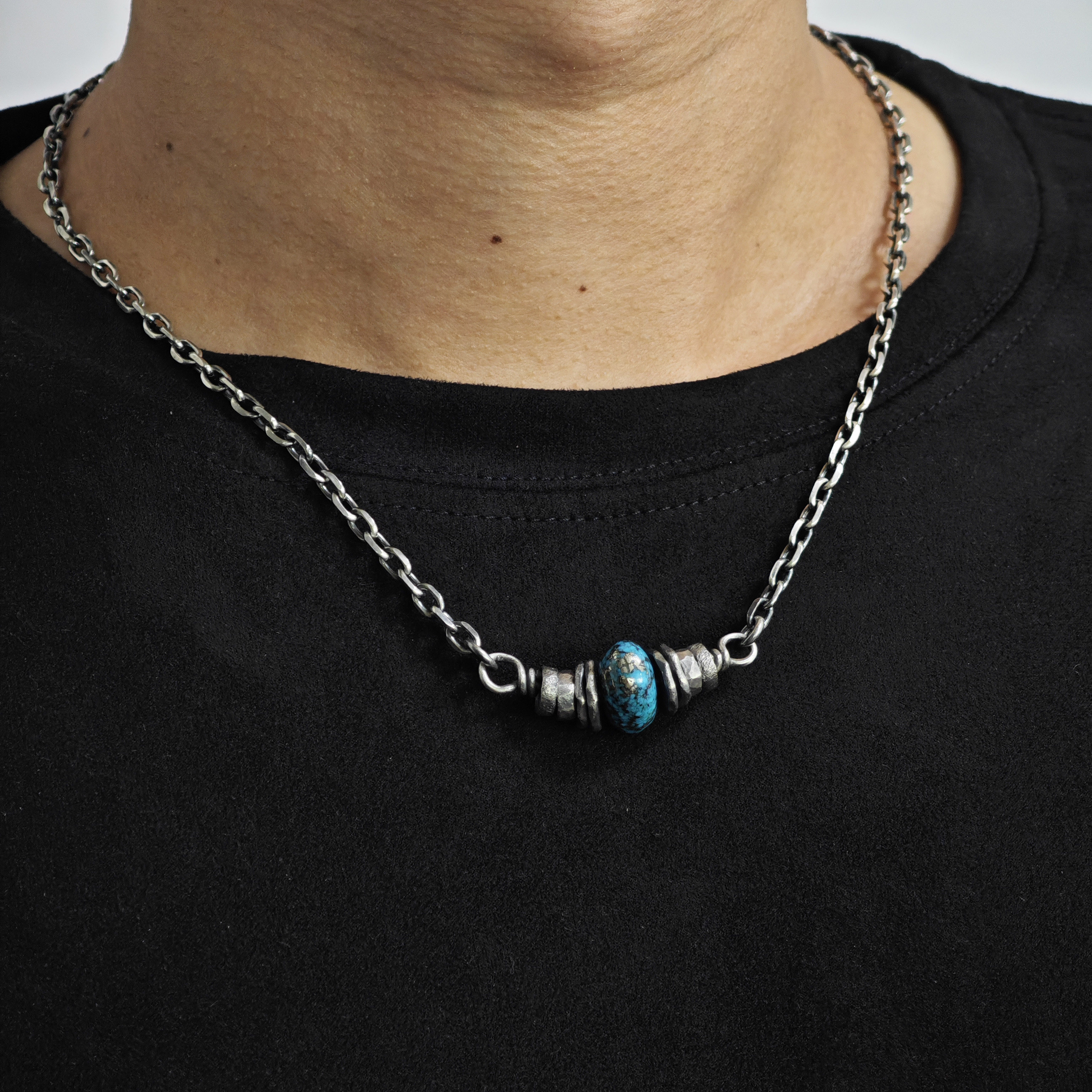 铁头的店 美国银斑松石太角项链 个性款吊坠搭配用925纯银颈链