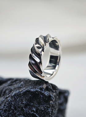 925银波浪纹戒指个性潮流银指环