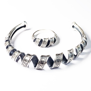 铁头点店 Mad Graffi磨砂雾化做旧 罗马数字旋转款925银手镯戒