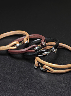 日韩男女通用牛皮皮环手环皮手镯