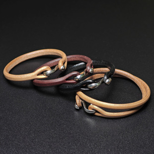 铁头的店THE FLATHEAD手工单双牛皮手环 纯银扣厚植鞣皮圈皮手镯