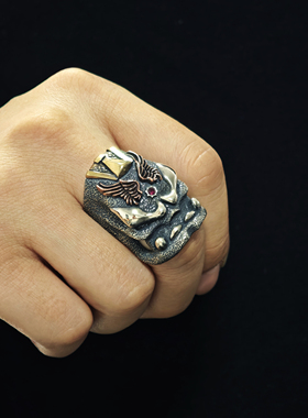 铁头的店925银STARLINGEARA施特林 朋克 红宝石古董部件 MTFK戒指