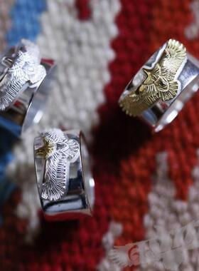 菊地健戒指纯银宽版平打迷你鹰