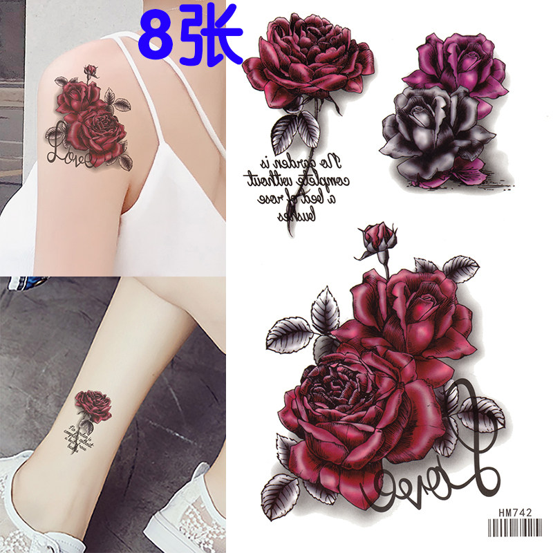 3D玫瑰花纹身贴防水女持久性感立体剖腹产遮疤痕手臂胸部可爱刺青
