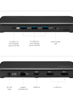 美国Kensington肯辛通扩展坞三路4K视频三屏USB-C桌面拓展9合1