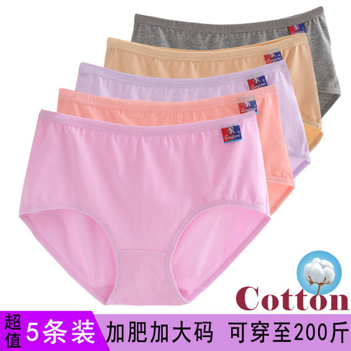 5条装内裤女纯棉加肥加大中高腰
