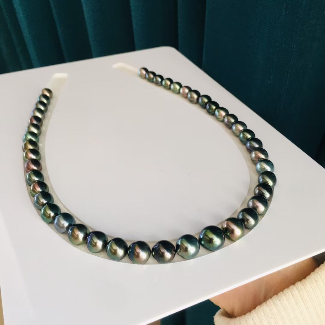 天然海水珍珠大溪地莫兰迪混彩8-10mm串珠油透亮项链特价
