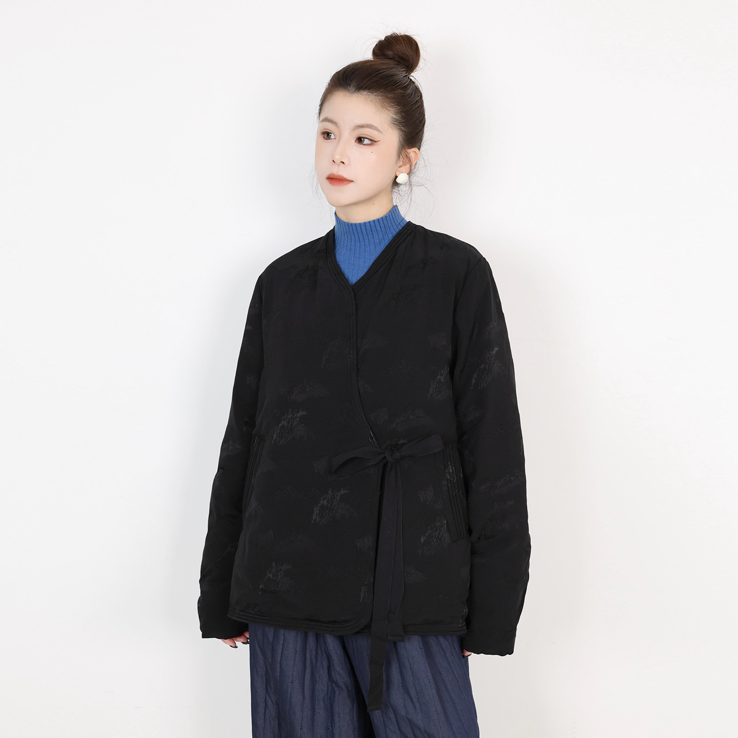 新中式国风提花系带羽绒服设计感白鸭绒保暖短款加厚外套