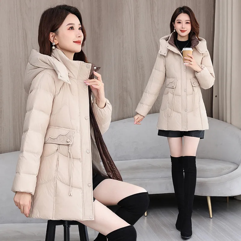 清仓中长款羽绒服女2025年冬季新款时尚修身保暖矮个子白鸭绒外套