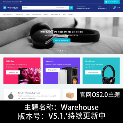 Warehouse主题模板2.0刚出版本Shopify主题持续更新送百余个模块