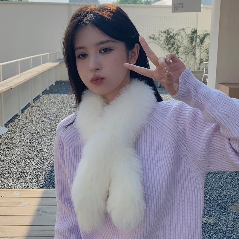 狐狸毛围巾交叉皮草毛毛围脖