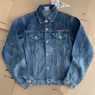 美潮BBC ICECREAM飞狗秋冬水洗做旧重磅复古牛仔夹克有型外套