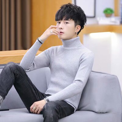 高领毛衣男冬季潮流翻领针织男生衫纯色打底毛衫休闲帅气高领上衣