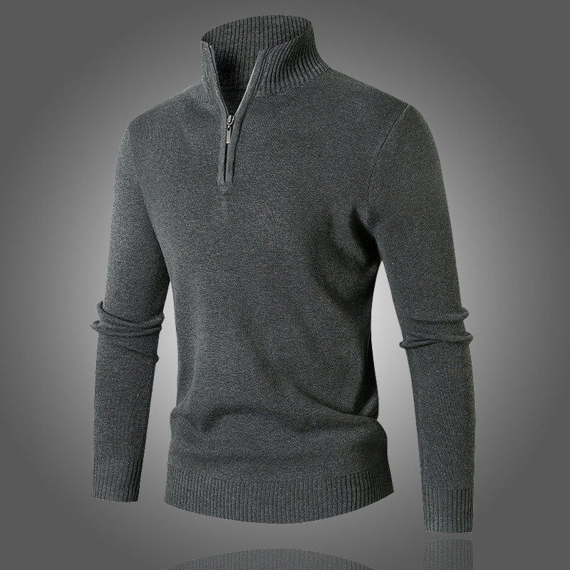 秋冬男士简约纯色半拉链高领套头毛衣潮流休闲青年保暖针织打底衫