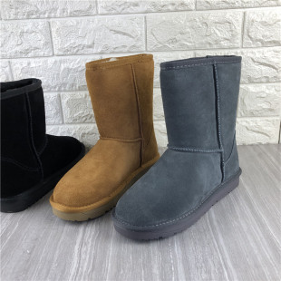 保暖雪地靴女中筒靴 撤柜真皮女靴平底套筒棉靴冬季 断码 处理新款