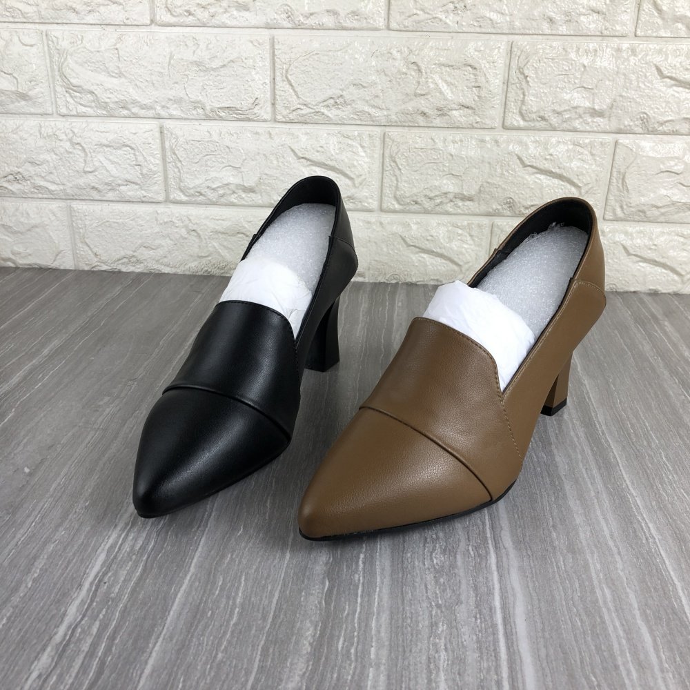 特价处理新款断码真皮女鞋简约百搭尖头时尚高跟单鞋粗跟女皮鞋