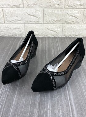 真皮女鞋低跟尖头单鞋网面休闲鞋