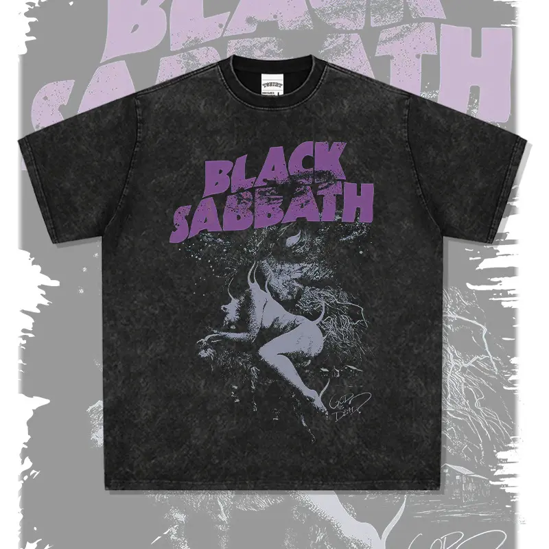 美式复古水洗短袖T恤圆领乐队BLACK SABBATH黑色安息日GOD ISDEAD