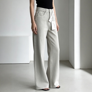 不贴腿长裤 女重工烫钻爆款 子 高腰显瘦直筒喇叭牛仔裤 四面弹春款