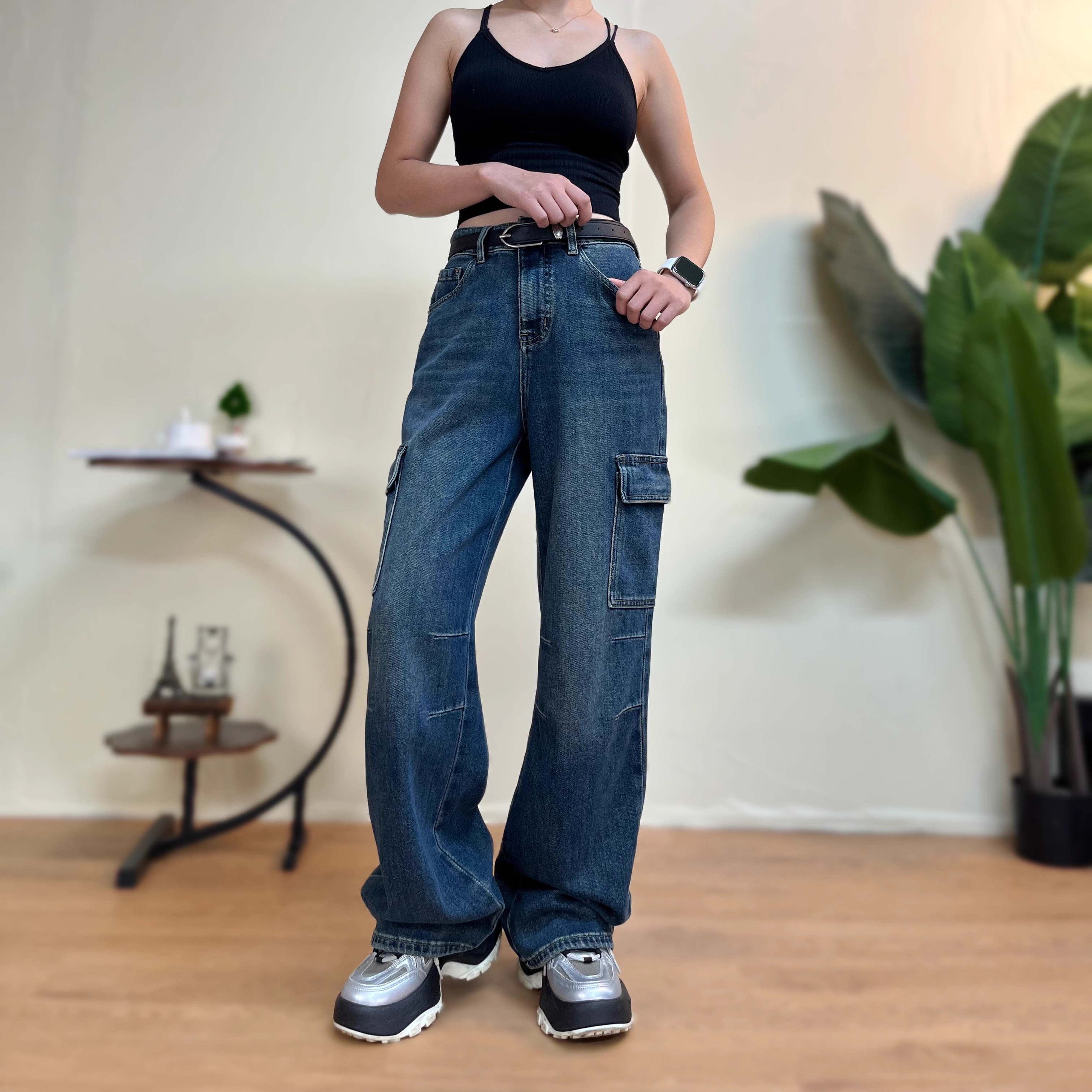 工装裤宽松直筒牛仔裤棉阔腿长裤