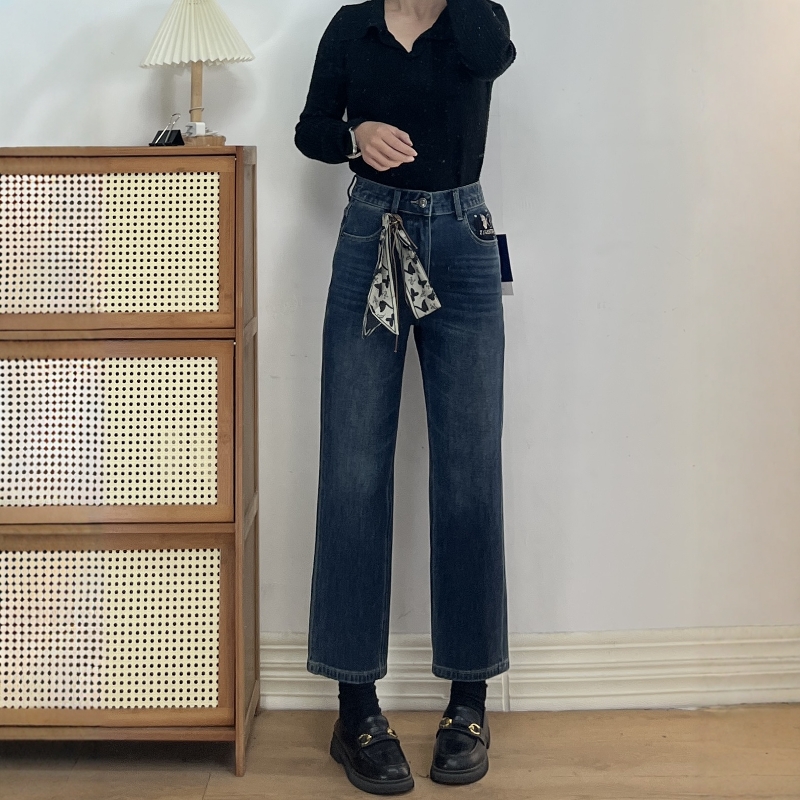 四面弹小个子高腰小直筒法棍裤女