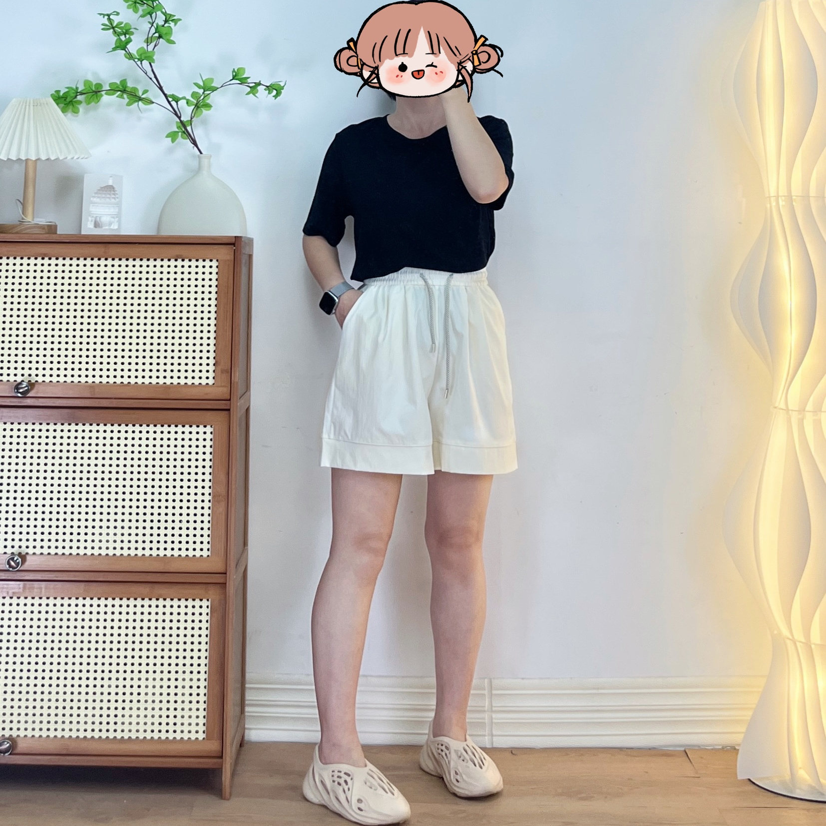 夏季简约轻薄冰氧短裤女高腰抽绳休闲裤遮胯显瘦A版凉感速干中裤