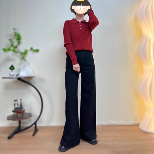 秋冬款直筒微喇植绒保暖高腰弹力A版牛仔裤女小个子显瘦喇叭裤子