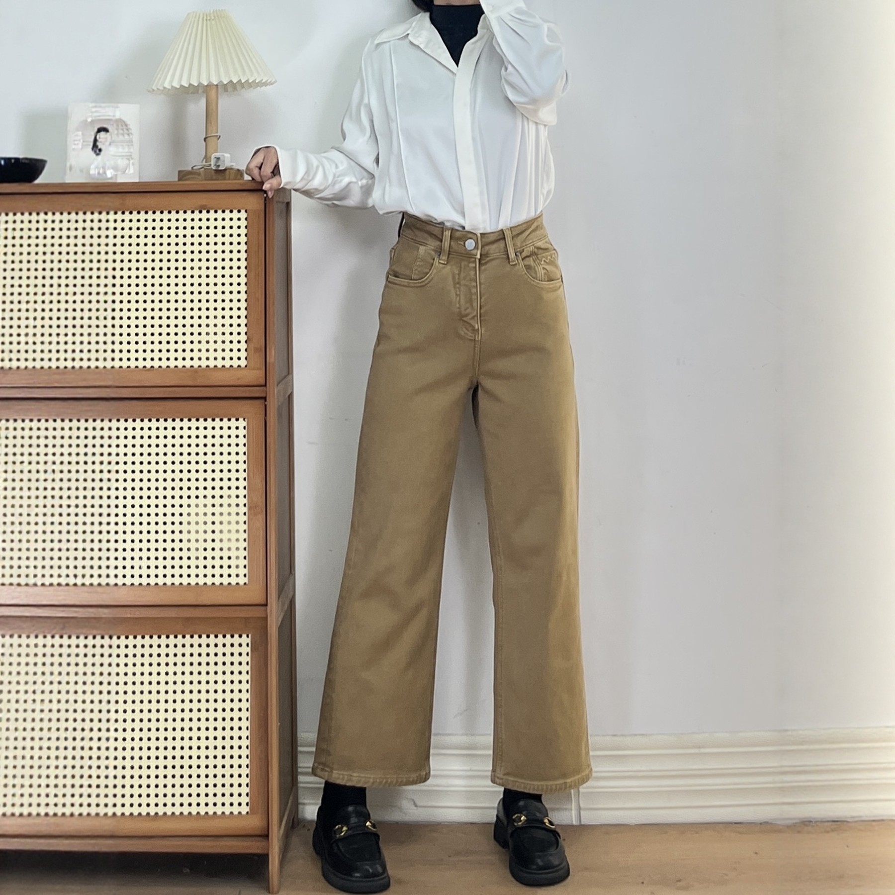 【清仓不退换】小个子加绒高腰显瘦直筒九分牛仔裤女百搭保暖裤子