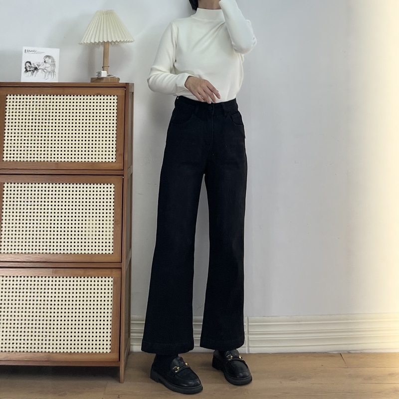 四面弹加绒高腰显瘦微喇牛仔裤女