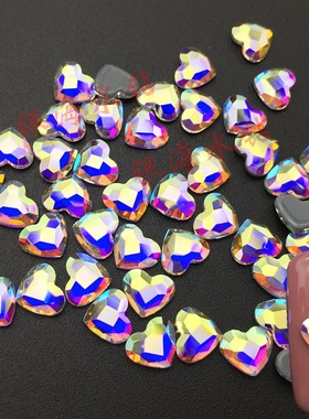 桃心烫钻AB彩平底异形美甲钻爱心白色胶底心形DIY指甲贴钻30颗