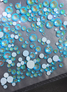 烫钻胶底新款平底圆形水钻摩卡荧光湖蓝镀底美甲钻SS6#-SS30#混合