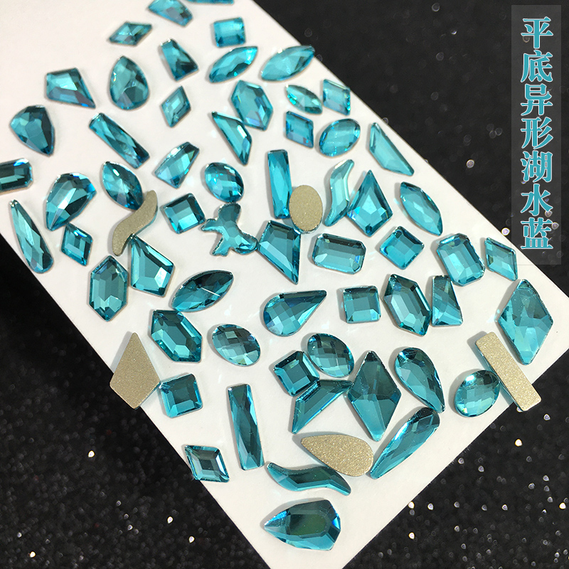 网红爆款平底异形湖蓝色美甲