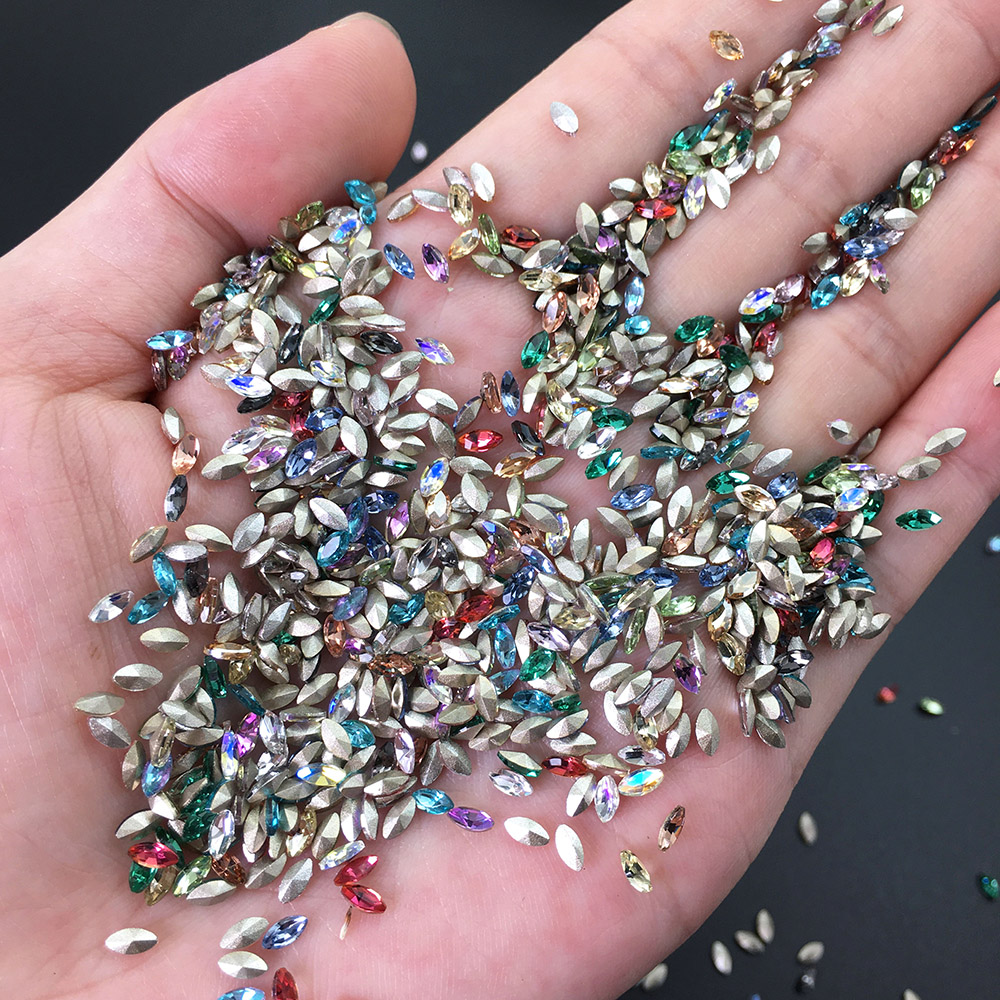 新款尖底异形彩色100颗马眼2*4mm美甲指甲饰品小型号迷你混合mini