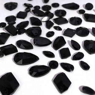 平底倒边平扣双孔黑色精品钻饰水滴马眼斧形卫星实黑色异形手缝钻