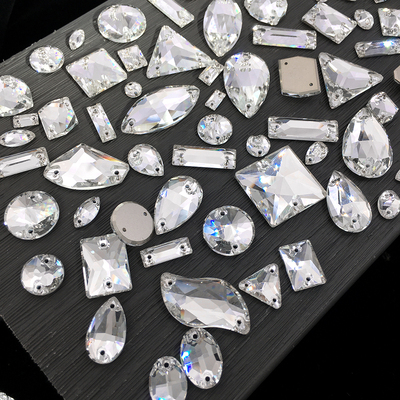 倒边精品平底双扣白色手缝钻饰