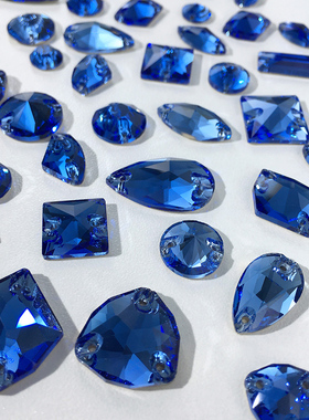 浅蓝色平底倒边精品平扣双孔水滴马眼斧形卫星正方异形手缝DIY钻