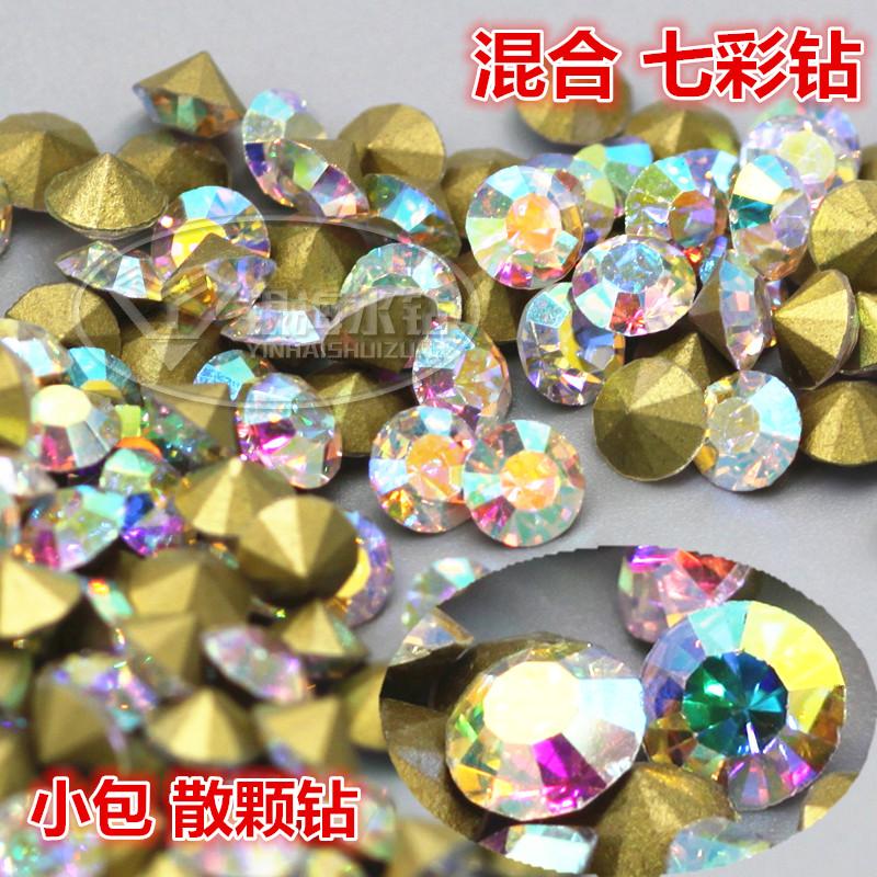 diy幻彩美甲圆形玻璃AB彩水钻