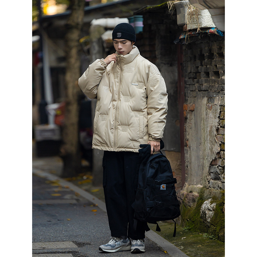 2024 양각 다운 재킷 남성 복고풍 스탠드 칼라 두꺼운 겨울 새로운 90 다운 재킷 유행 브랜드 커플 루즈 재킷