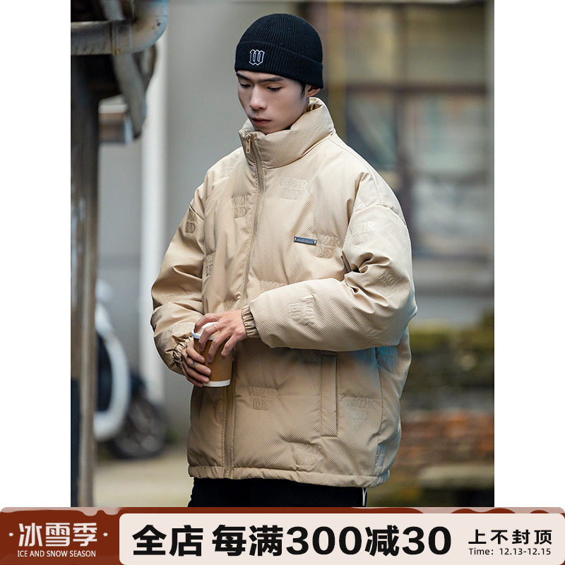 2024 양각 다운 재킷 남성 복고풍 스탠드 칼라 두꺼운 겨울 새로운 90 다운 재킷 유행 브랜드 커플 루즈 재킷