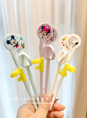 日本本土贝亲米奇米妮snoopy幼儿宝宝儿童学习筷子左手训练习筷