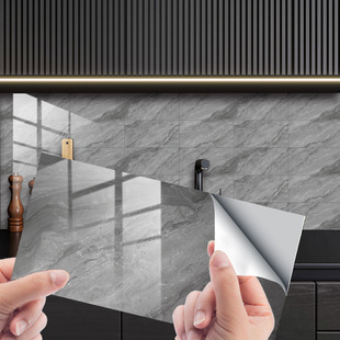 辛格拉浅灰色仿大理石纹瓷砖贴地板楼梯浴室装饰画自粘墙贴纸防水