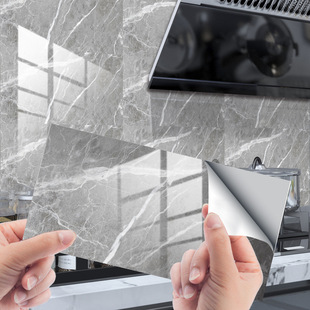 灰白色仿大理石纹瓷砖贴地板楼梯墙面浴室厨房美化装饰防水墙贴纸