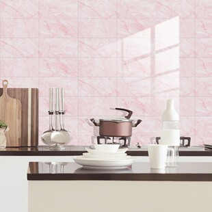 白粉色仿大理石纹瓷砖贴地板楼梯墙面浴室美化遮丑防水装饰墙贴纸