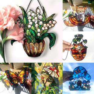 亚克力仿真盆栽挂件橱窗门廊家居遮丑美化装饰铁链动植物挂牌防水