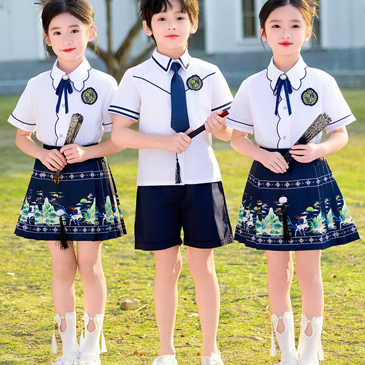 儿童演出服小学生合唱服夏季短袖英伦风毕业照幼儿园表演服装